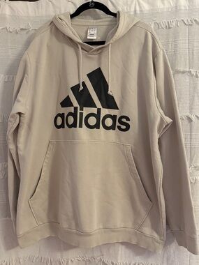 adidas Men's Light Beige Pullover Hoodie with Black Logo